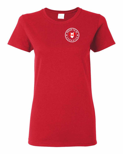 Proud to Be Canadian Heart Left Chest Women's Tee - Gildan Canada (sewn Internationally)