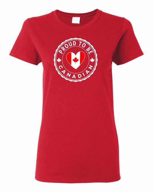 Proud to Be Canadian Heart  Full Front Women's Tee - Gildan Canada (sewn Internationally)
