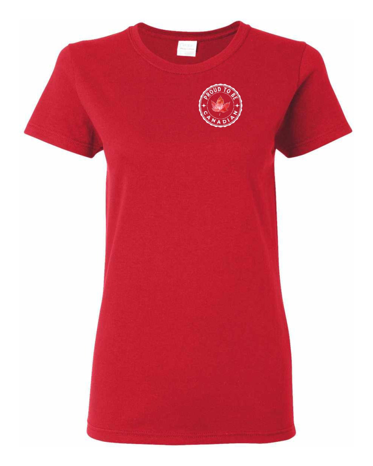 Proud to be Canadian Leaf Left Chest and Back Women's Tee