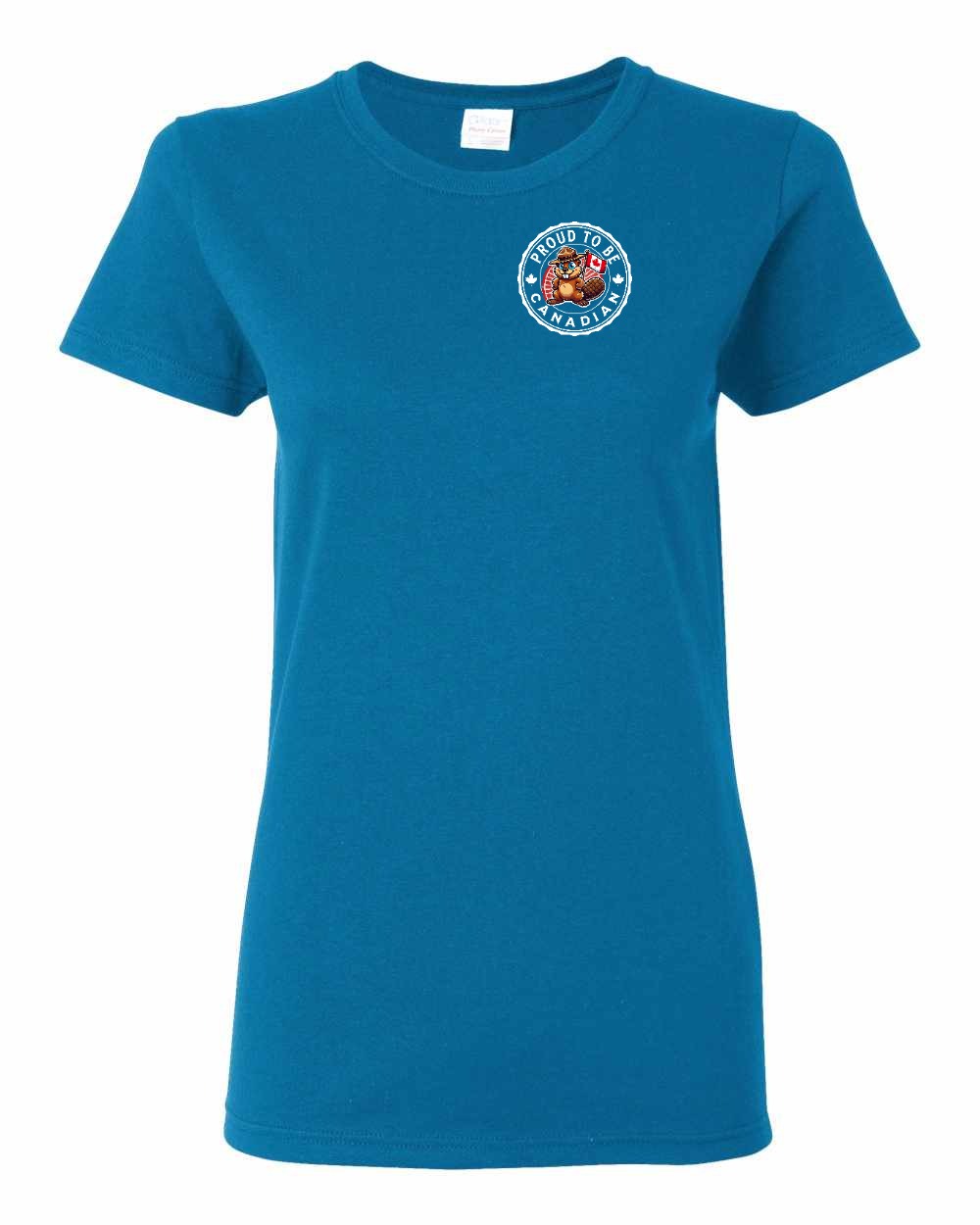 Proud to be Canadian Beaver Left Chest and Back Women's Tee - Gildan Canada (sewn Internationally)