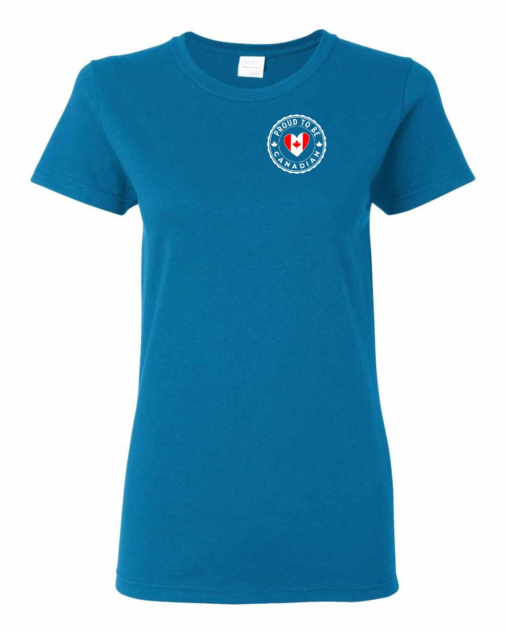 Proud to Be Canadian Heart Left Chest Women's Tee - Gildan Canada (sewn Internationally)