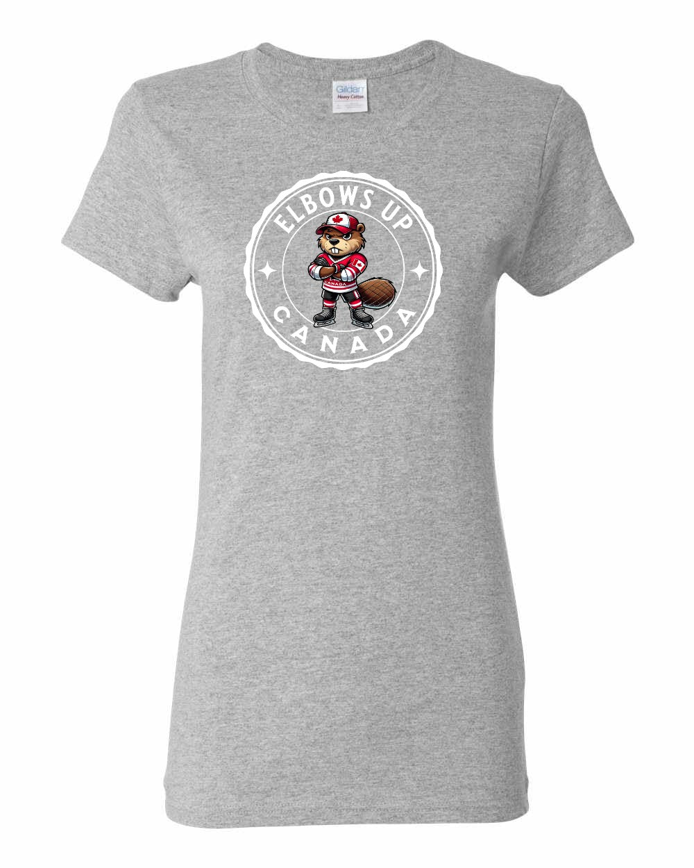 Elbows Up Beaver Full Front Women's Tee - Gildan Canada (sewn Internationally)