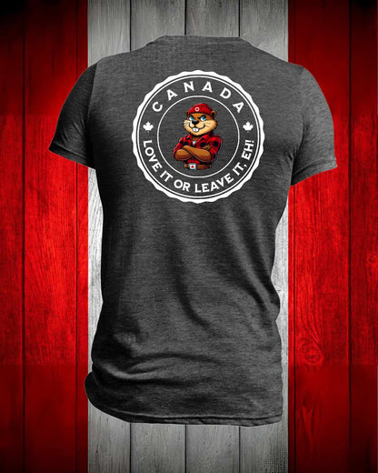 Canada Love it or Leave it eh! left chest and back Men's Stanfield's Tee