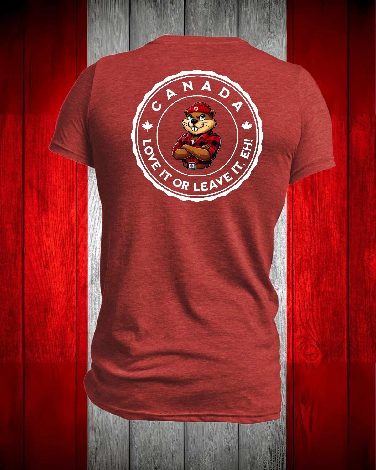 Canada Love it or Leave it eh! left chest and back Men's Stanfield's Tee