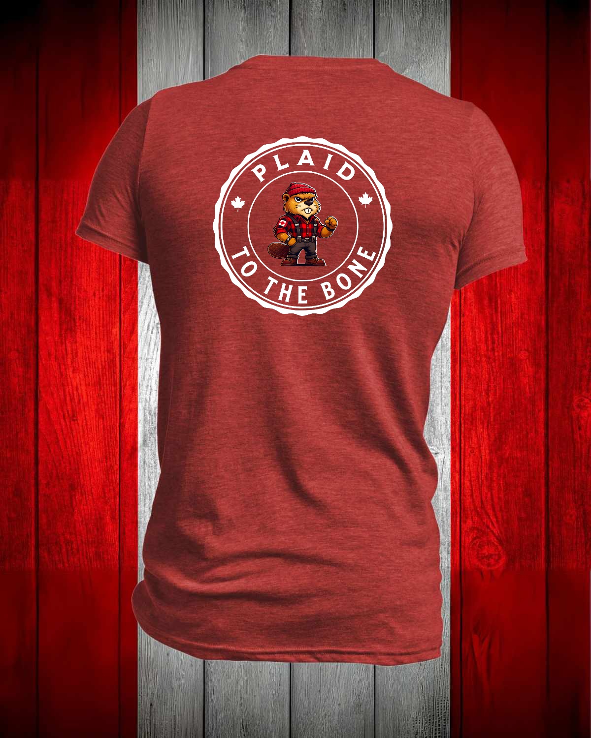 Plaid to the Bone Beaver Left Chest and Back Men's Stanfield's Tee