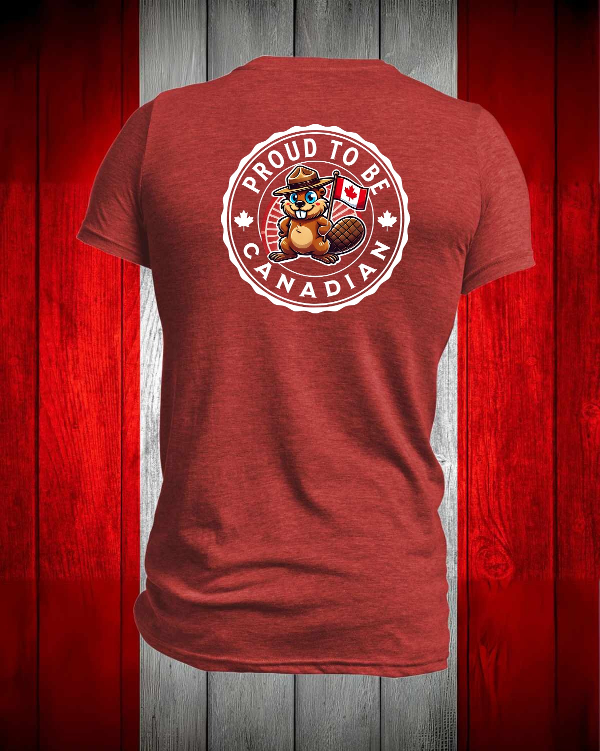Proud to be Canadian Mountie Beaver Left Chest and Back Men's Stanfield's Tee
