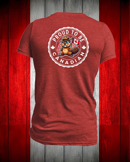 Proud to be Canadian Mountie Beaver Left Chest and Back Men's Stanfield's Tee
