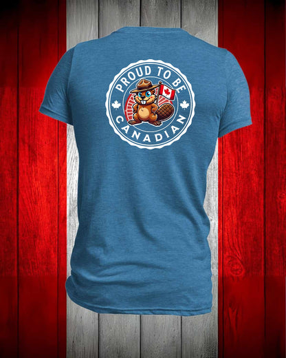 Proud to be Canadian Mountie Beaver Left Chest and Back Men's Stanfield's Tee