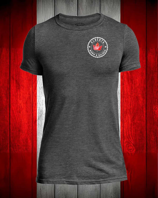 Alberta Born and Raised left chest and back Men's Stanfield's Tee