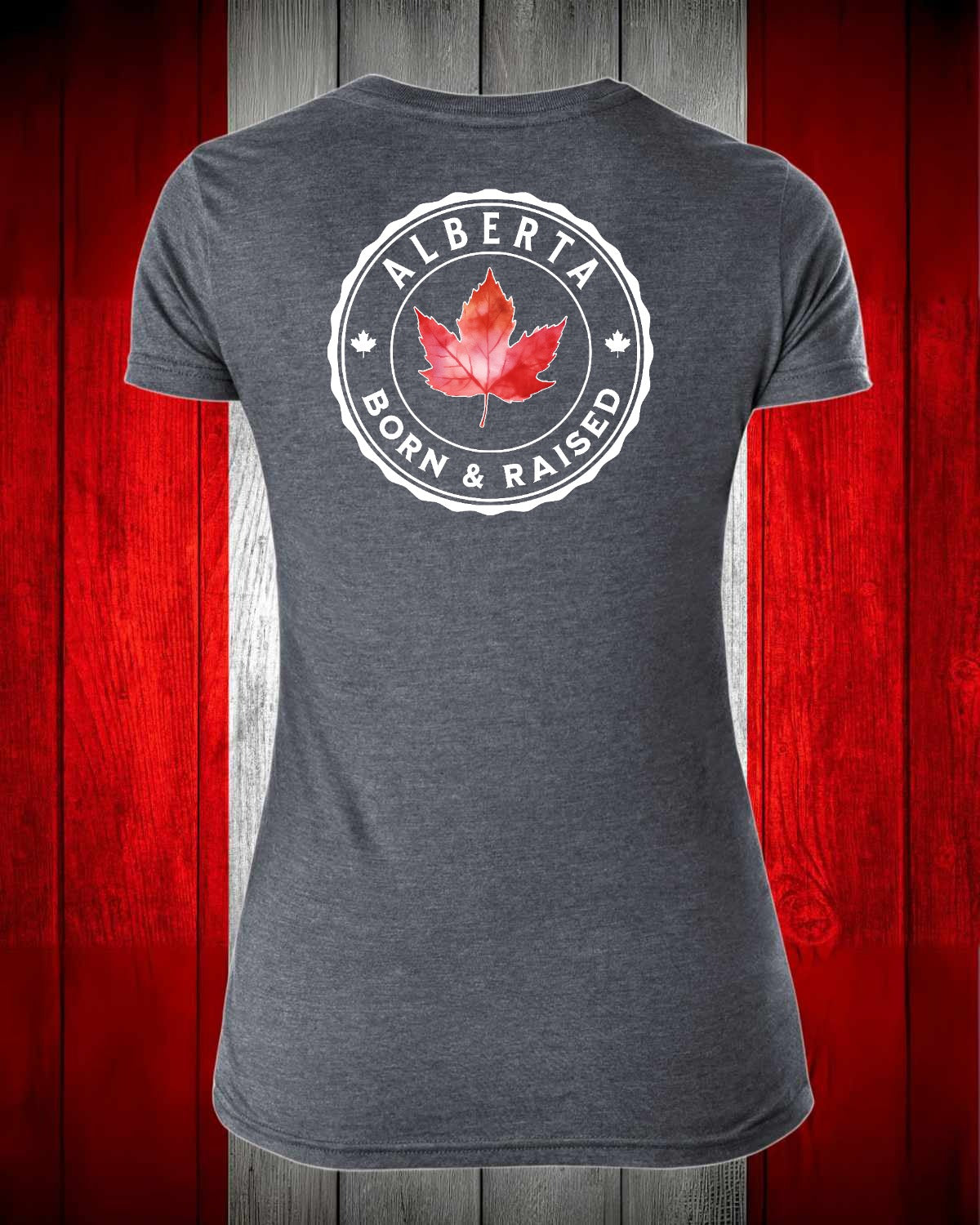 Alberta Born and Raised left chest and back Women's Stanfield's Tee