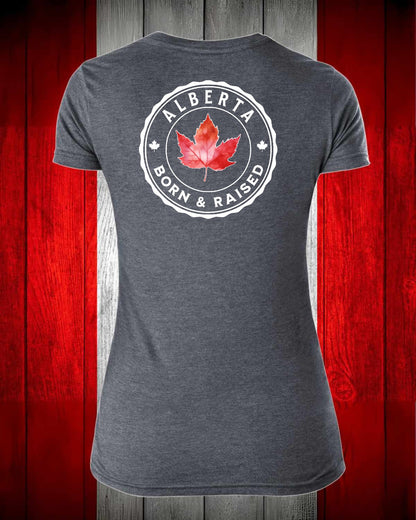 Alberta Born and Raised left chest and back Women's Stanfield's Tee