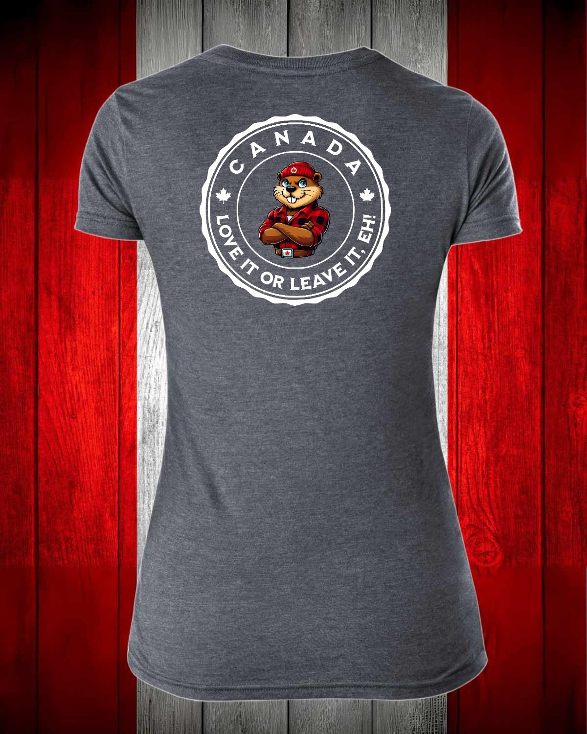 Canada Love it or Leave it eh! left chest and back Women's Stanfield's Tee