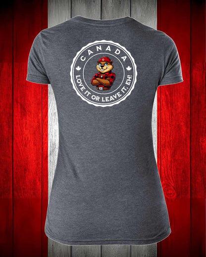 Canada Love it or Leave it eh! left chest and back Women's Stanfield's Tee