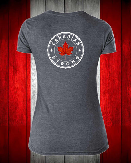 Canadian Strong Leaf Left Chest and Full Back Women's V-neck Stanfield's Tee