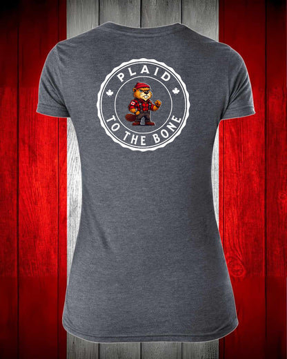 Plaid to the Bone Beaver Left Chest And Full Back Women's V-neck Stanfield's Tee
