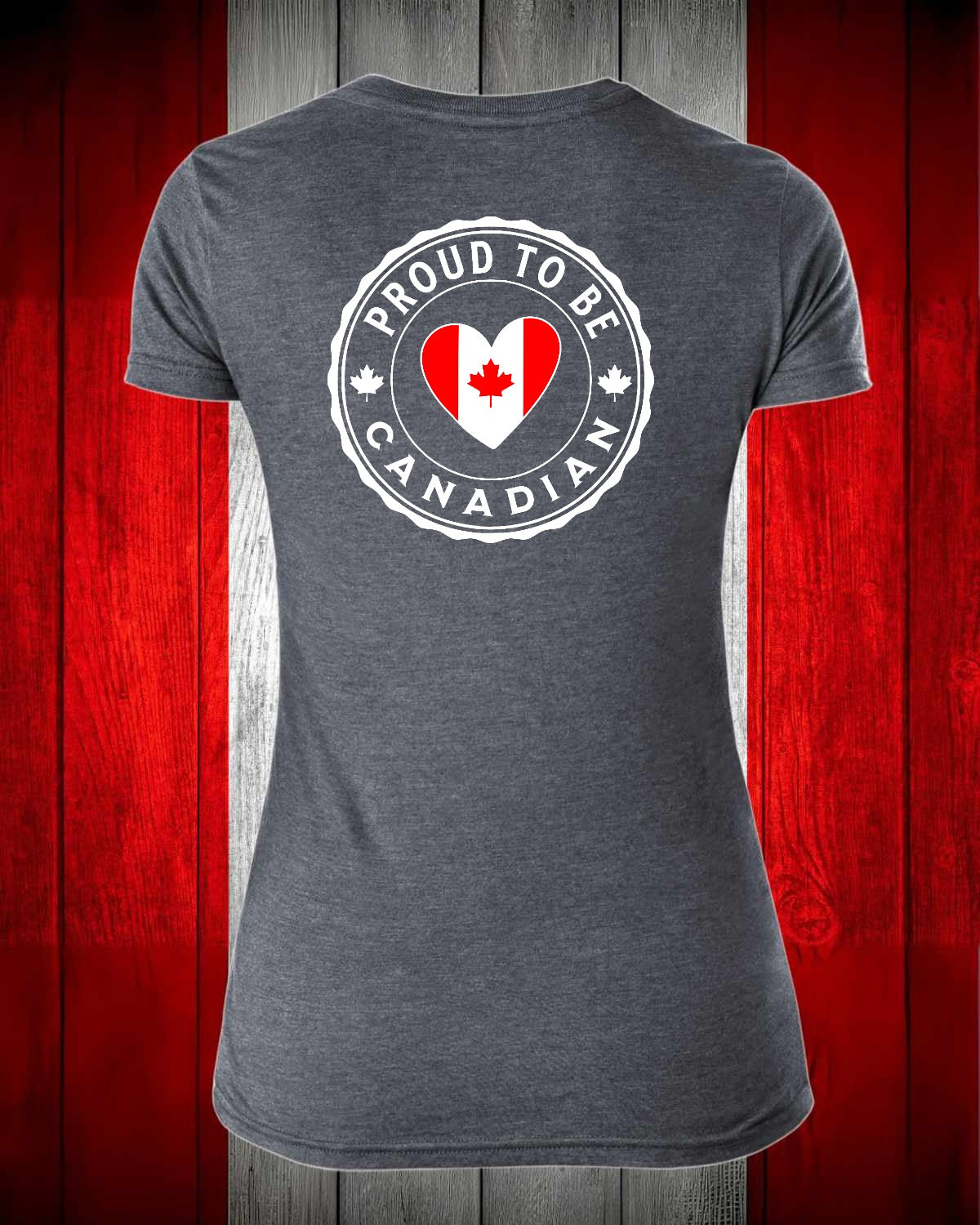 Proud to be Canadian Heart Left Chest And Full Back Women's V-neck Stanfield's Tee
