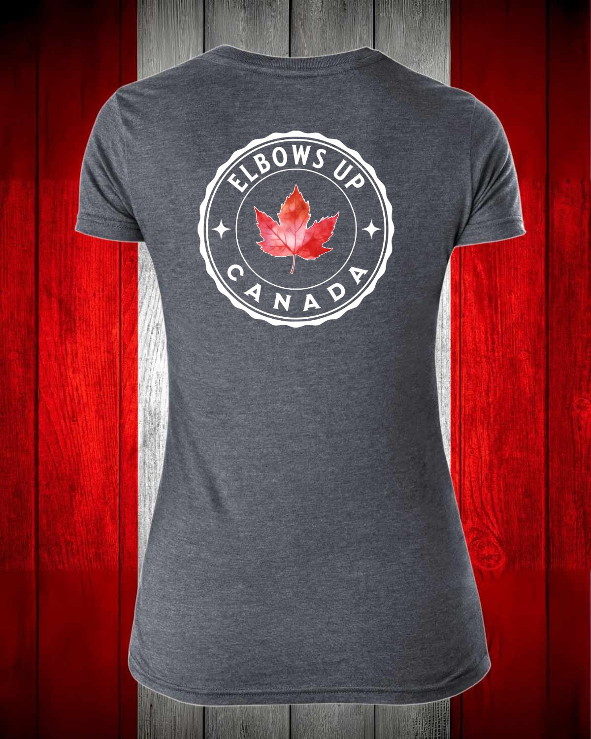 Elbows Up Leaf Left Chest And Full Back Women's V-neck Stanfield's Tee