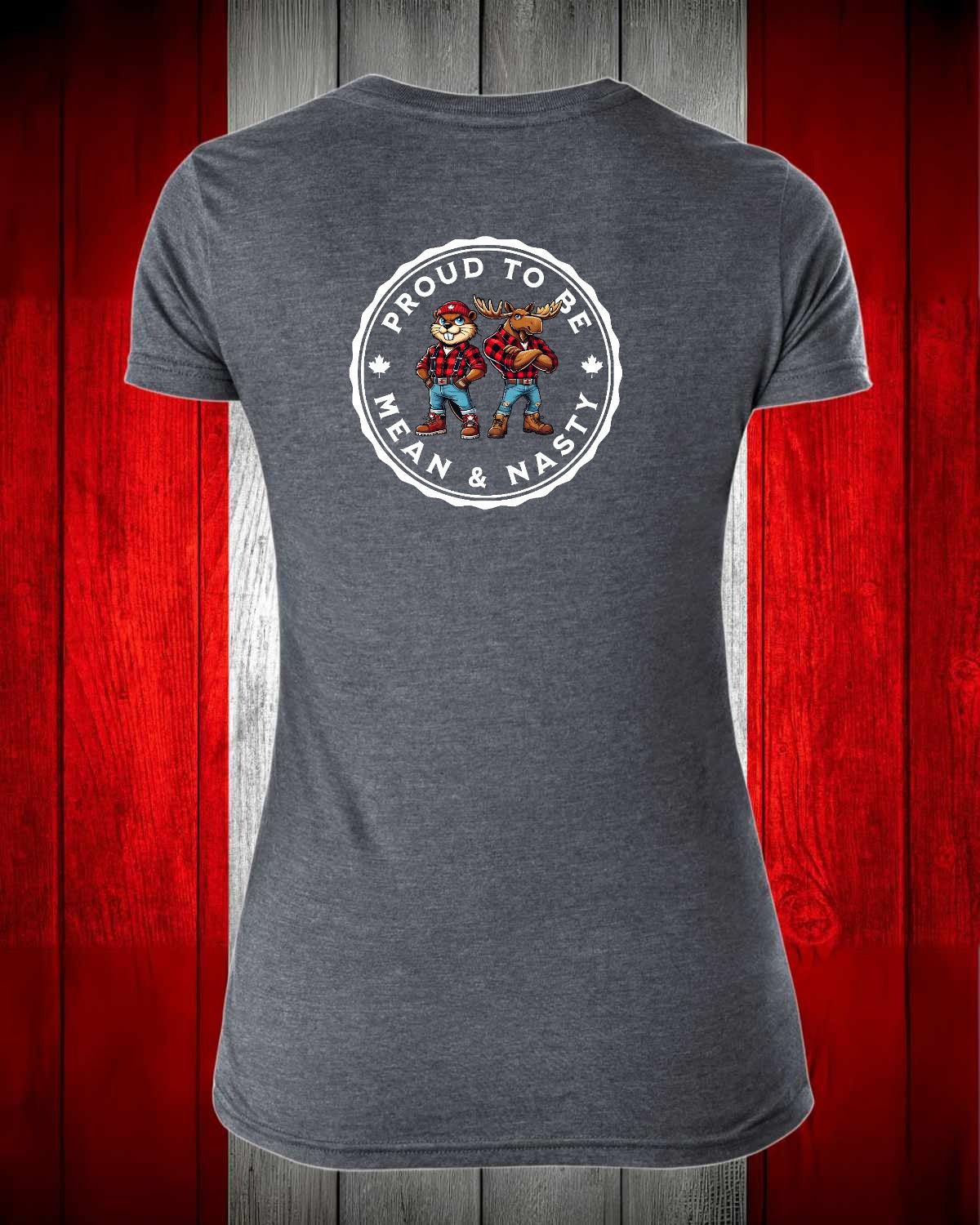 Proud to be Mean & Nasty Moose / Beaver  Left Chest And Full Back Women's V-neck Stanfield's Tee