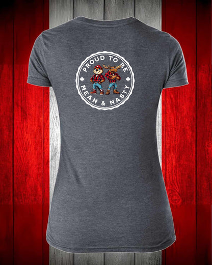 Proud to be Mean & Nasty Moose / Beaver  Left Chest And Full Back Women's V-neck Stanfield's Tee
