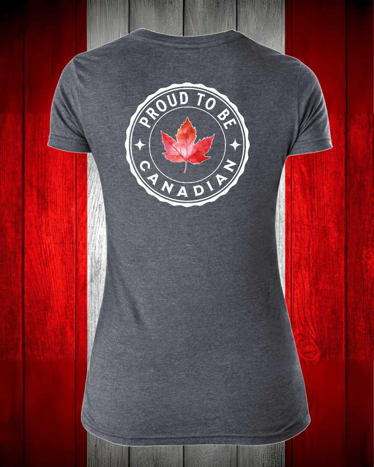 Proud to be Canadian leaf Left Chest And Full Back Women's V-neck Stanfield's Tee