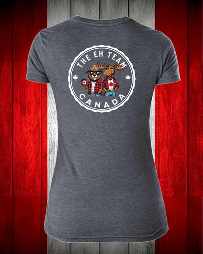 The Eh Team Left Chest and Full Back Women's V-neck Stanfield's Tee