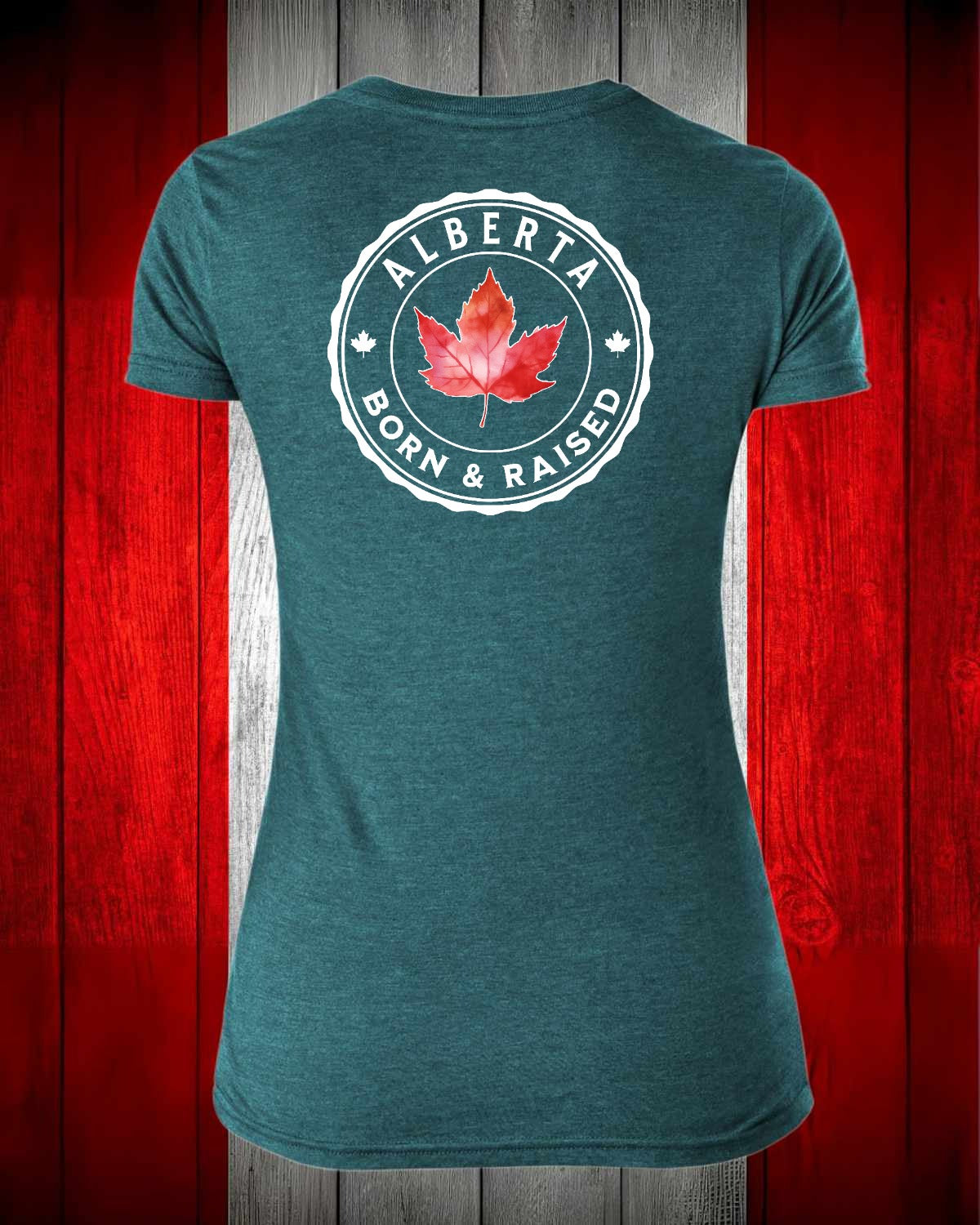 Alberta Born and Raised left chest and back Women's Stanfield's Tee
