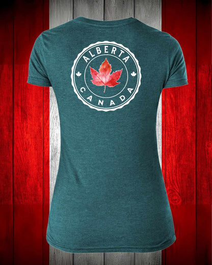 Alberta Canada left chest and back Women's Stanfield's Tee