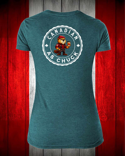 Canadian As Chuck Left Chest And Full Back Women's V-neck Stanfield's Tee