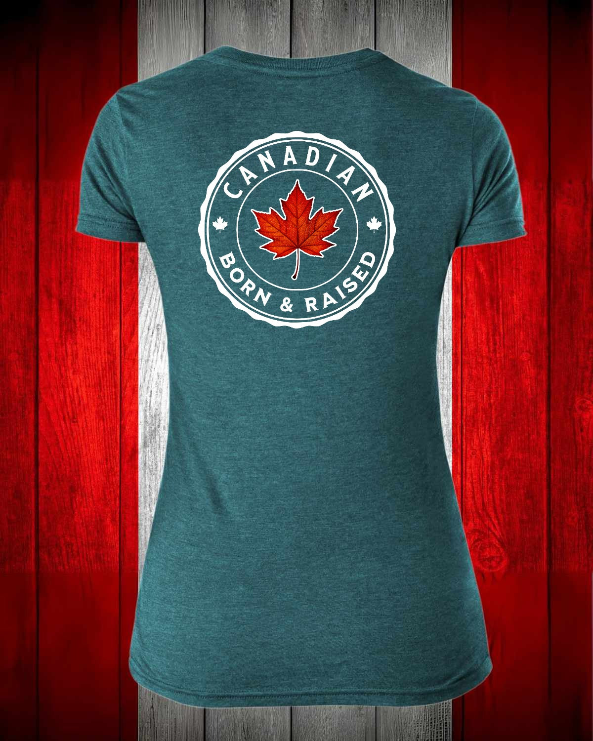Canadian Born & Raised Left Chest And Full Back Women's V-neck Stanfield's Tee