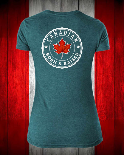 Canadian Born & Raised Left Chest And Full Back Women's V-neck Stanfield's Tee