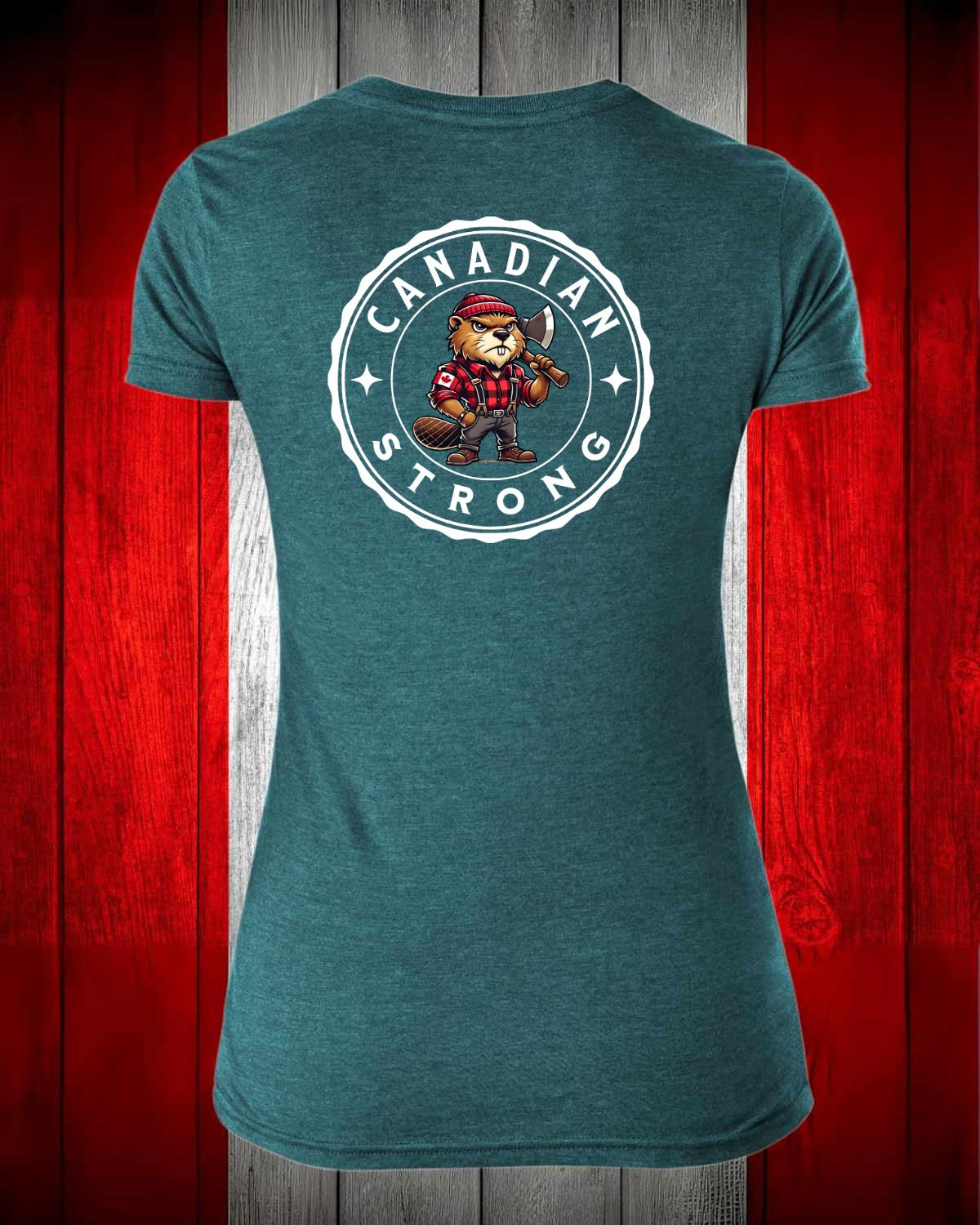 Canadian Strong Beaver Left Chest and Full Back Women's V-neck Stanfield's Tee