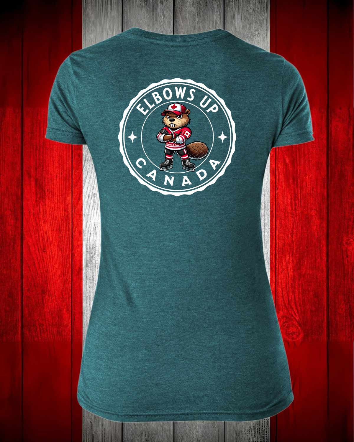 Elbows Up Beaver Left Chest And Full Back Women's V-neck Stanfield's Tee