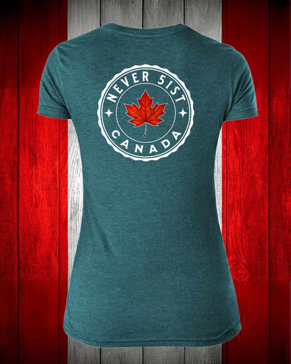 Never 51st Leaf Left Chest and Full Back Women's V-neck Stanfield's Tee
