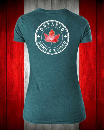 Ontario Born and Raised left chest and back Women's Stanfield's Tee