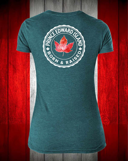 Prince Edward Island Born and Raised left chest and back Women's Stanfield's Tee