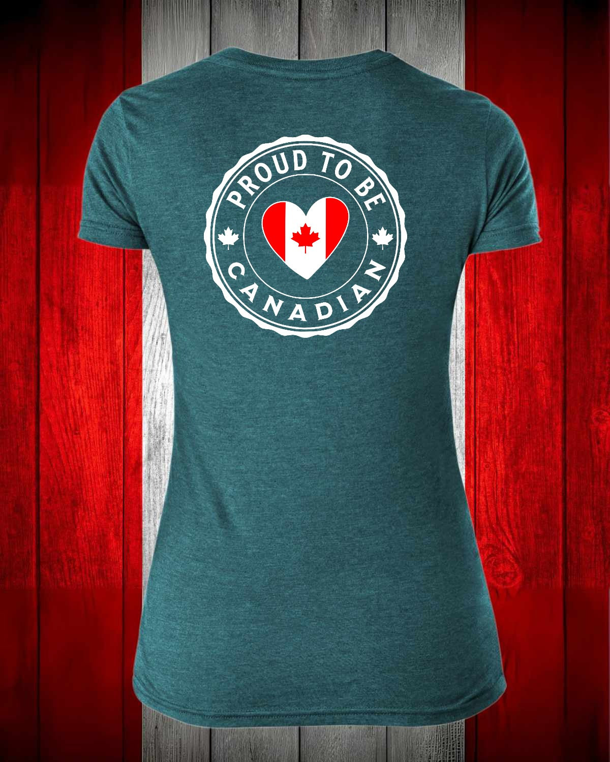 Proud to be Canadian Heart Left Chest And Full Back Women's V-neck Stanfield's Tee