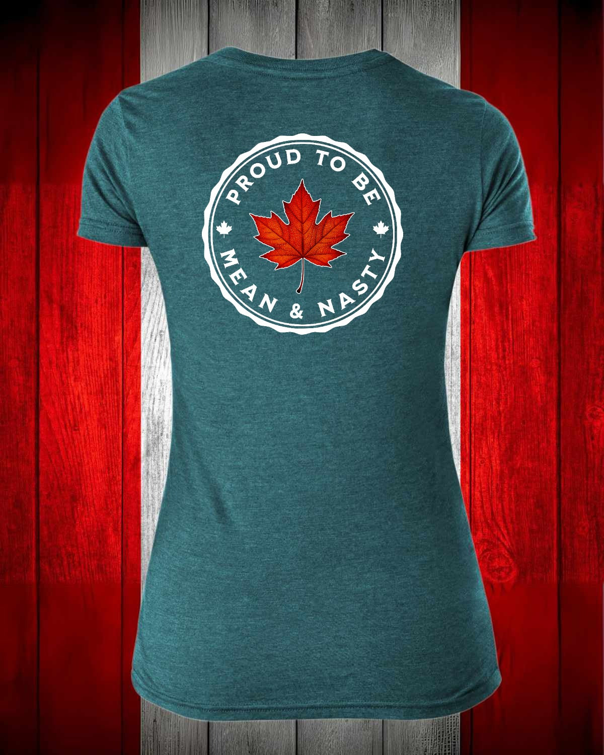 Proud to be Mean & Nasty Leaf  Left Chest And Full Back Women's V-neck Stanfield's Tee
