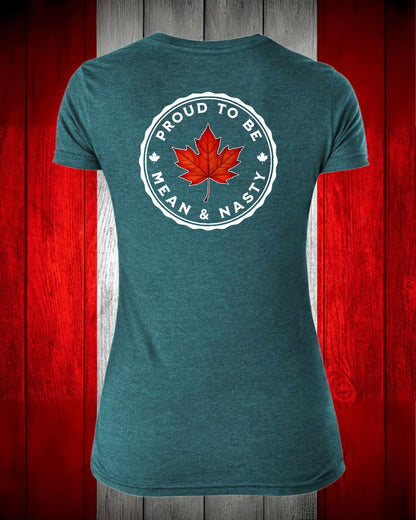 Proud to be Mean & Nasty Leaf  Left Chest And Full Back Women's V-neck Stanfield's Tee