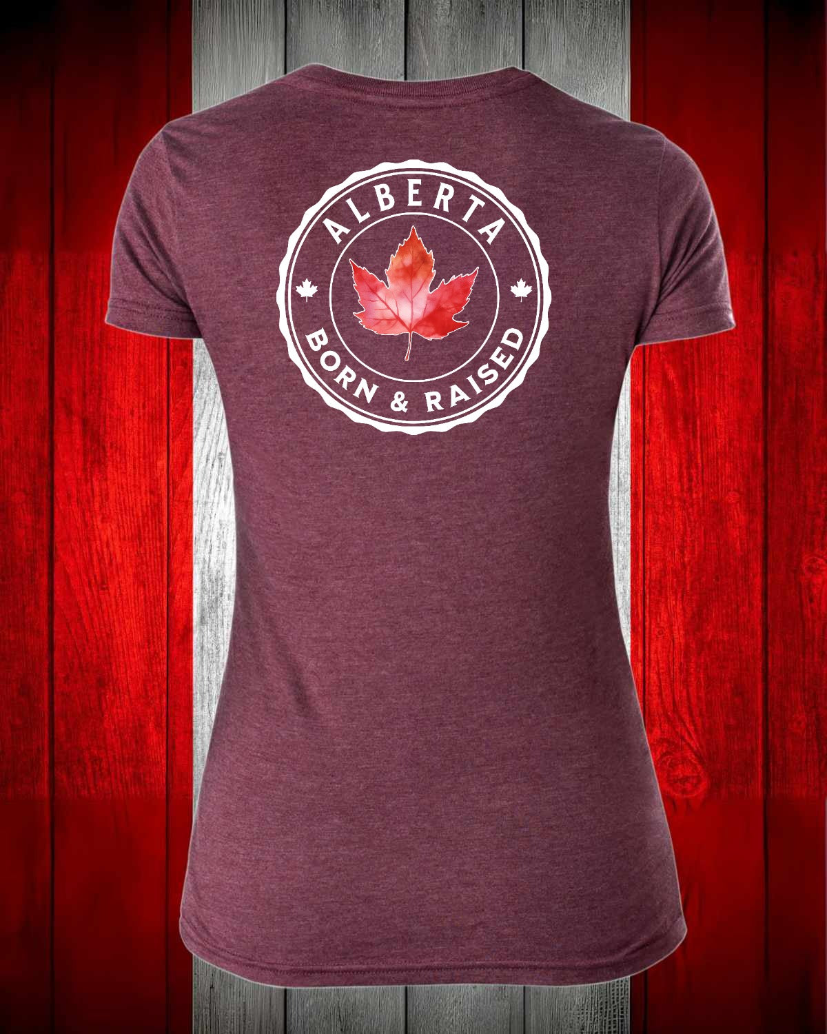Alberta Born and Raised left chest and back Women's Stanfield's Tee