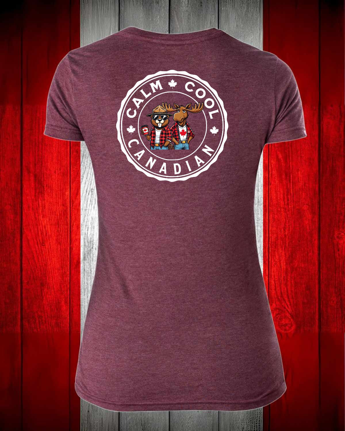 Calm, Cool Canadian Beaver and Moose Left Chest And Full Back Women's V-neck Stanfield's Tee