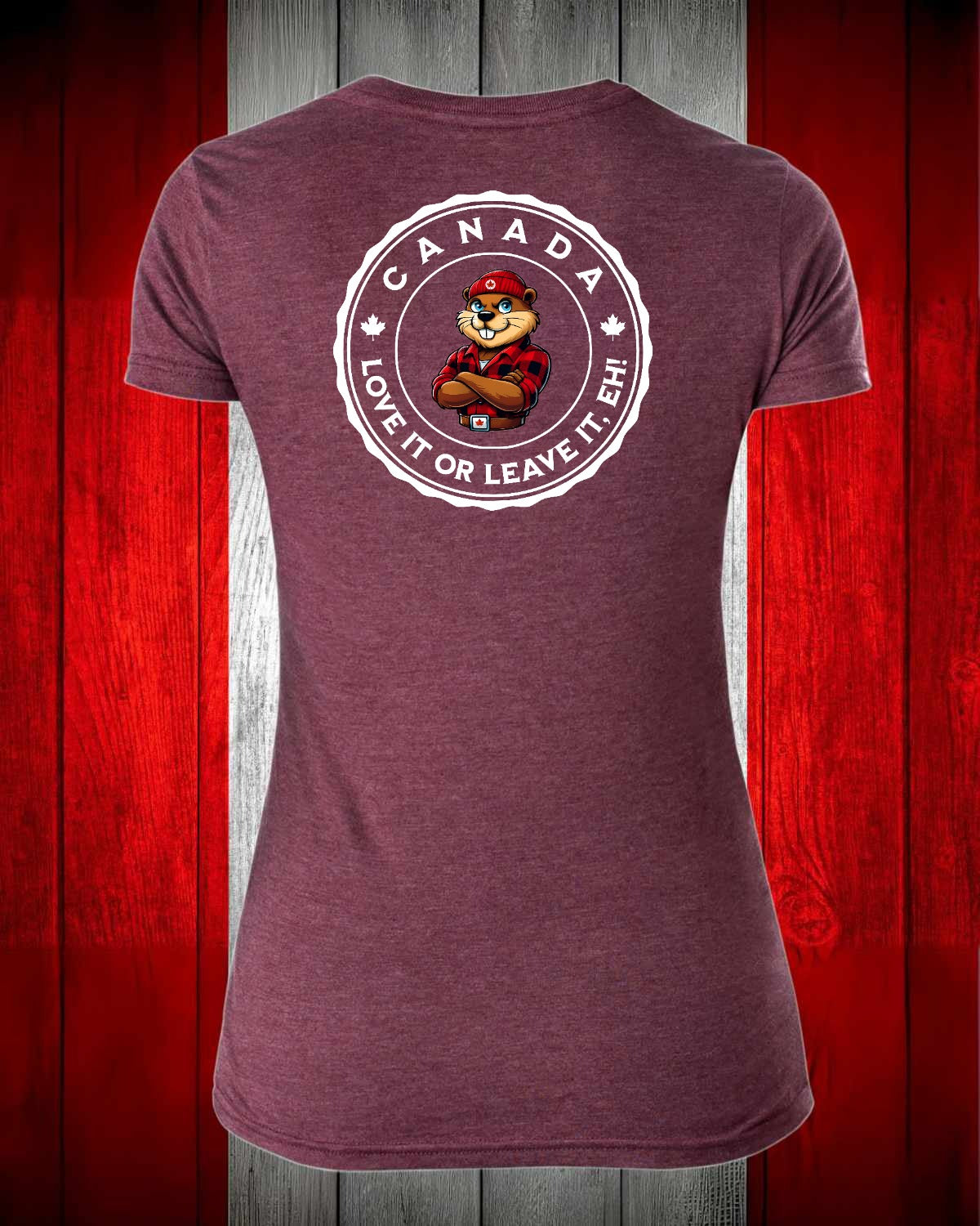 Canada Love it or Leave it eh! left chest and back Women's Stanfield's Tee