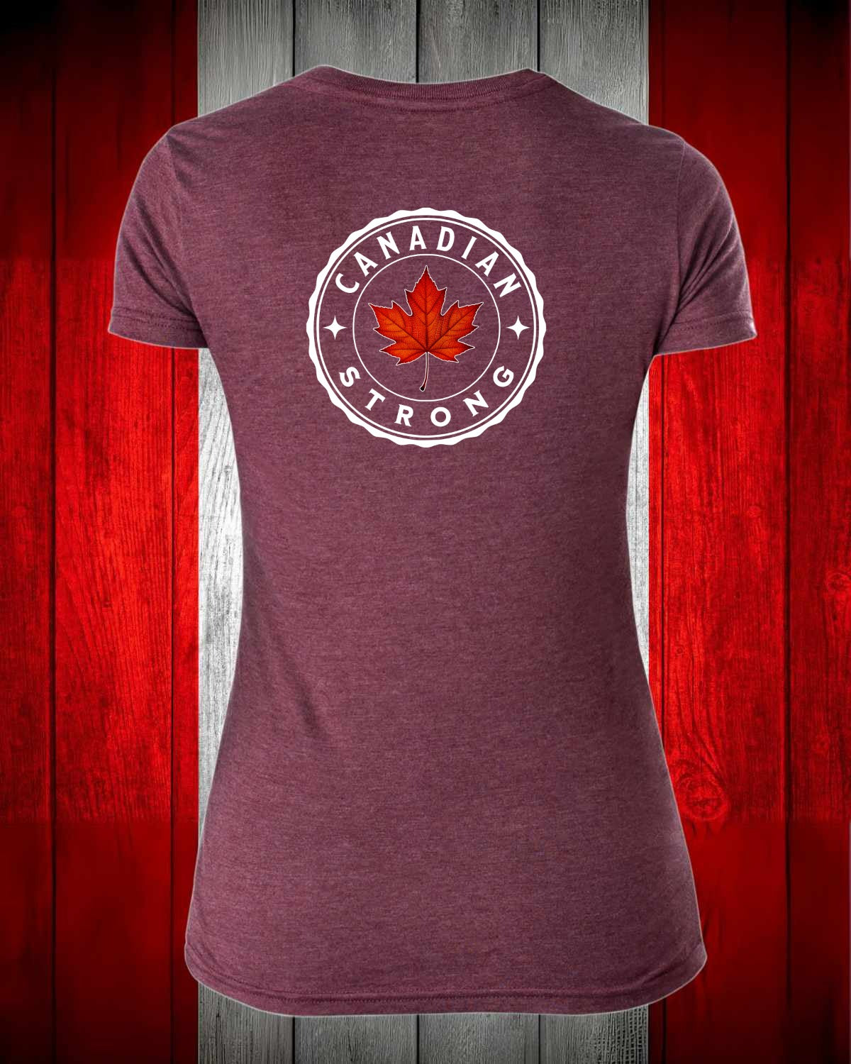 Canadian Strong Leaf Left Chest and Full Back Women's V-neck Stanfield's Tee