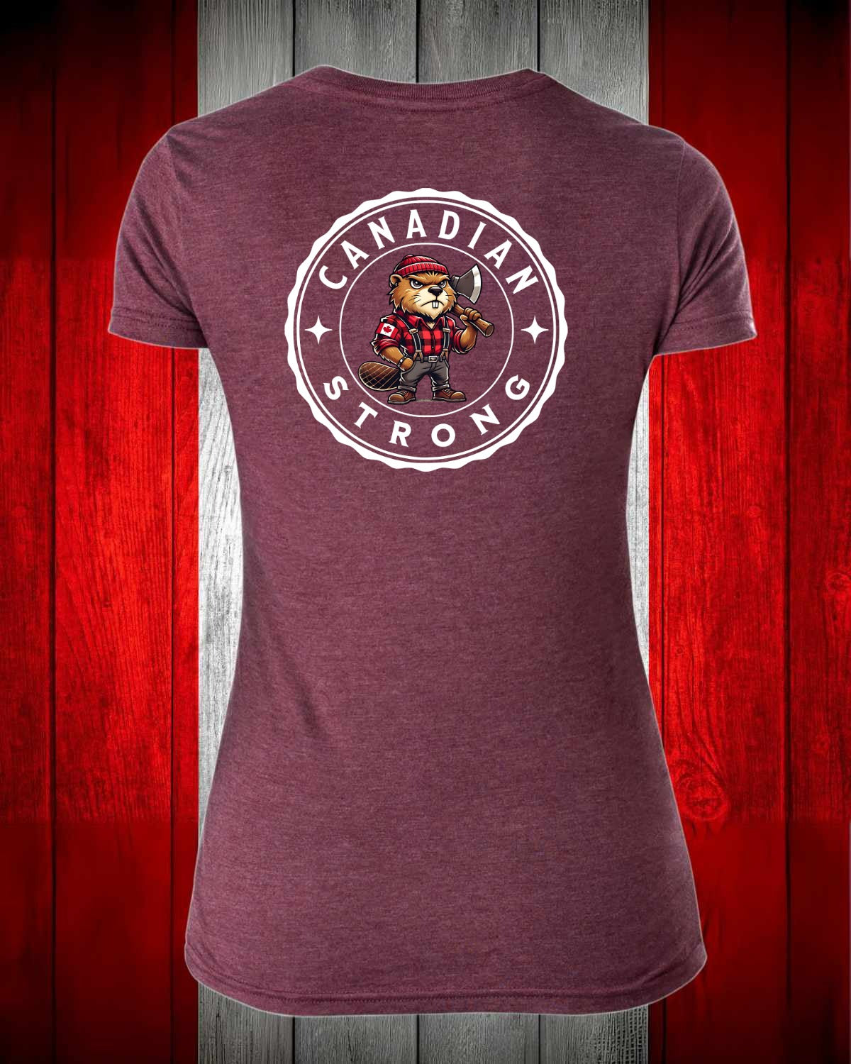 Canadian Strong Beaver Left Chest and Full Back Women's V-neck Stanfield's Tee