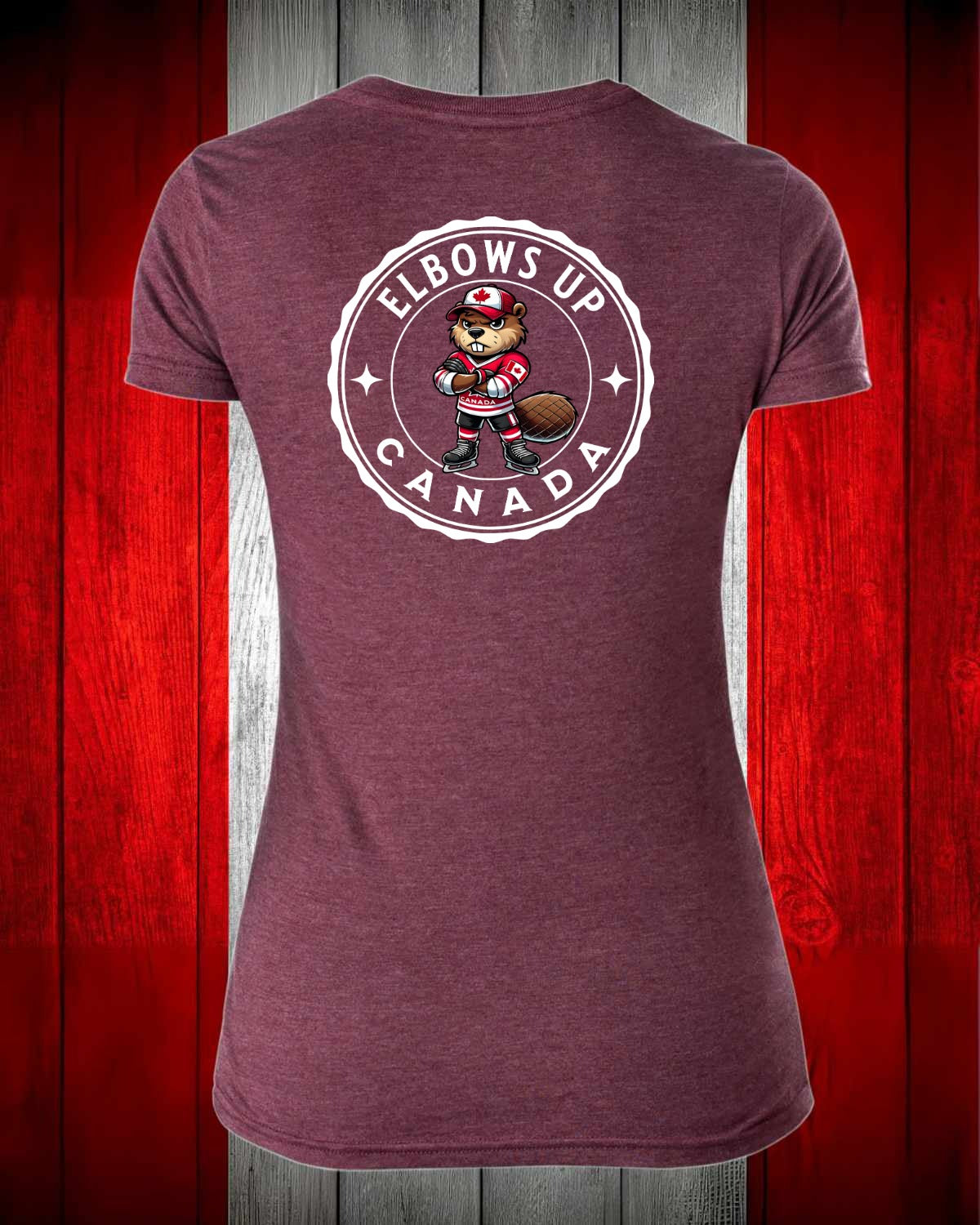 Elbows Up Beaver Left Chest And Full Back Women's V-neck Stanfield's Tee