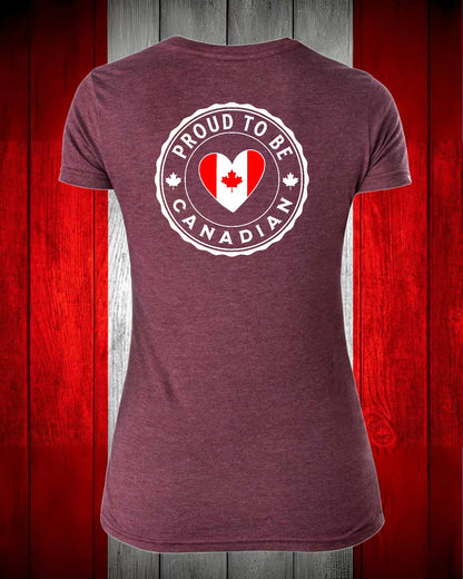 Proud to be Canadian Heart Left Chest And Full Back Women's V-neck Stanfield's Tee
