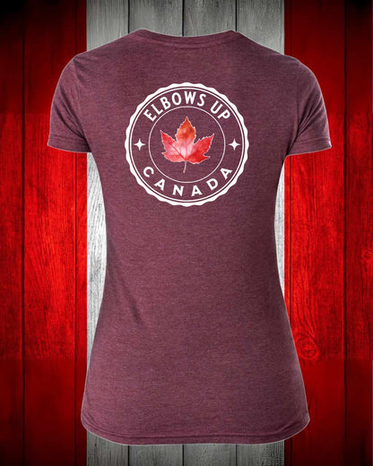 Elbows Up Leaf Left Chest And Full Back Women's V-neck Stanfield's Tee