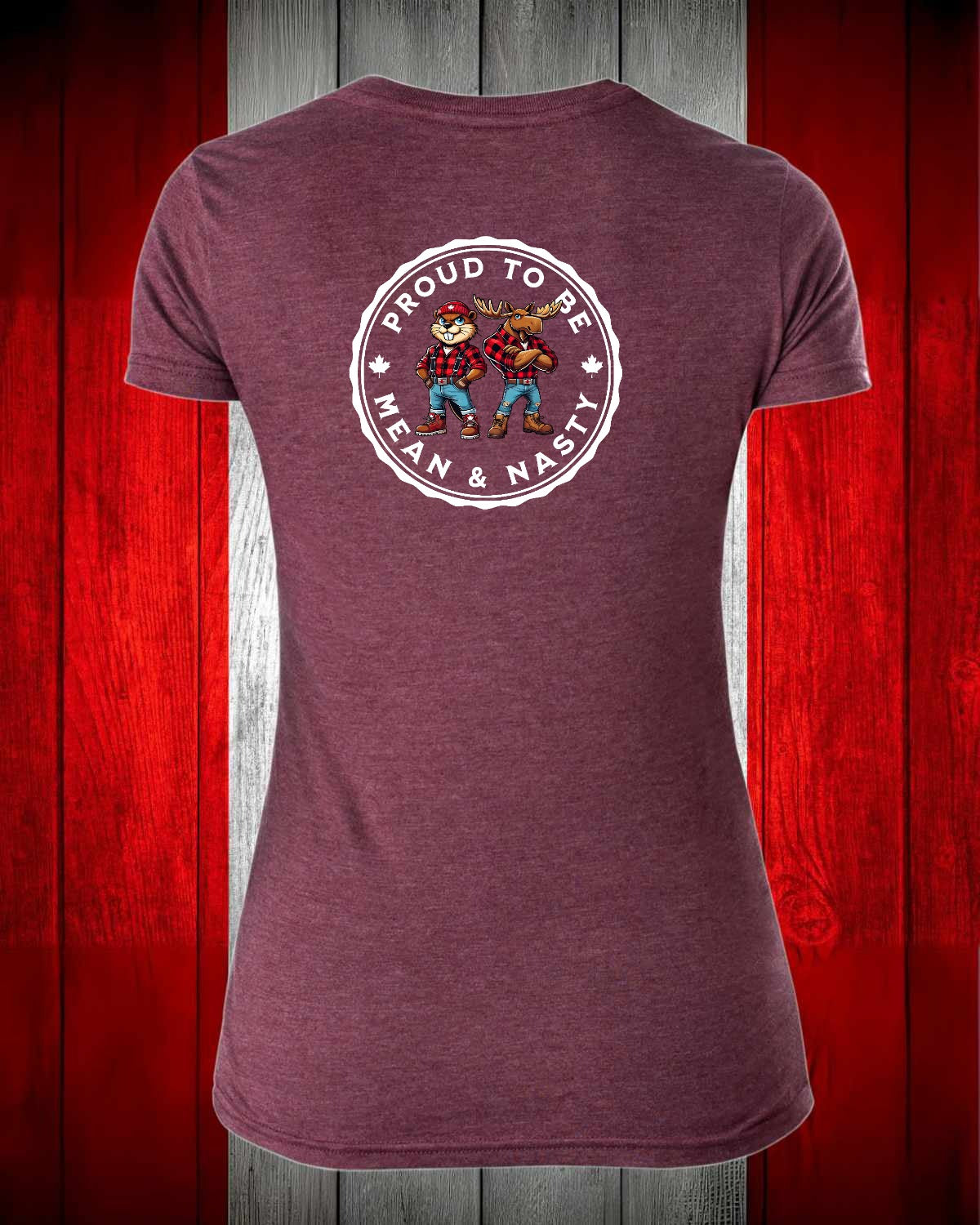 Proud to be Mean & Nasty Moose / Beaver  Left Chest And Full Back Women's V-neck Stanfield's Tee