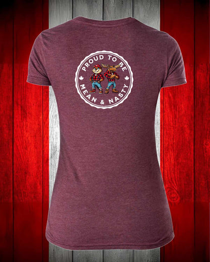 Proud to be Mean & Nasty Moose / Beaver  Left Chest And Full Back Women's V-neck Stanfield's Tee