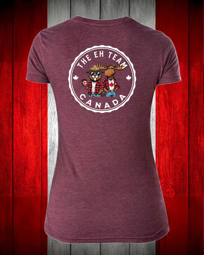The Eh Team Left Chest and Full Back Women's V-neck Stanfield's Tee