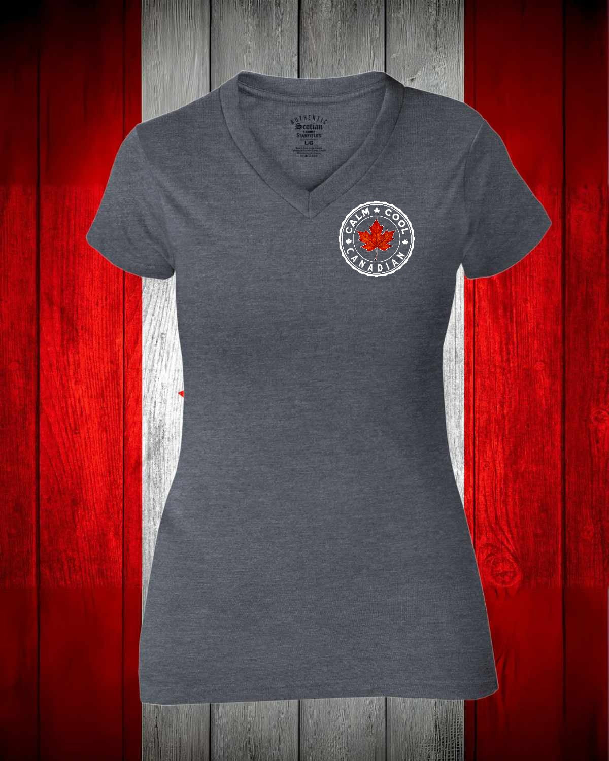Calm Cool Canadian Leaf Left Chest  Women's V-neck Stanfield's Tee
